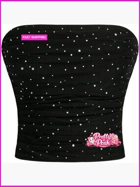 Sleeveless Rhinestone Bandeau Sequin Corset Tube Top